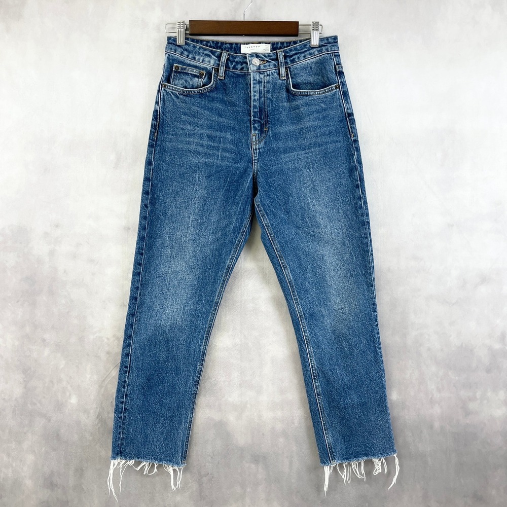 TOPSHOP Womens Straight Leg Jeans 28 Cropped Raw‎ Hem Clean Girl Light Grunge